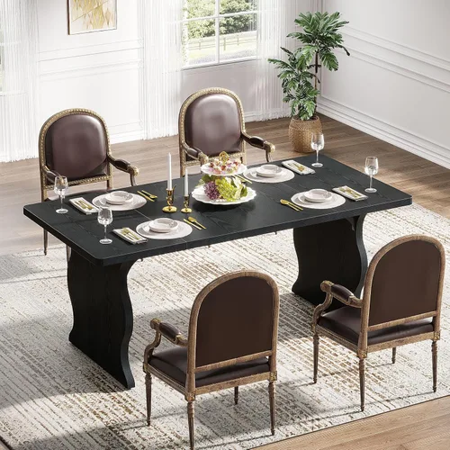 Vista 3 de Tribesigns Mesa de comedor negra para mesa de cocina moderna rectangular de 4 a 6 pulgadas, muebles de cocina y comedor grandes de granja