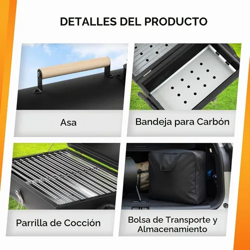 Vista 3 de VINGLI Parrilla de carbón portátil de doble cara, mango de madera, bolsa de almacenamiento, multifuncional de metal compacto de mesa para barbacoa