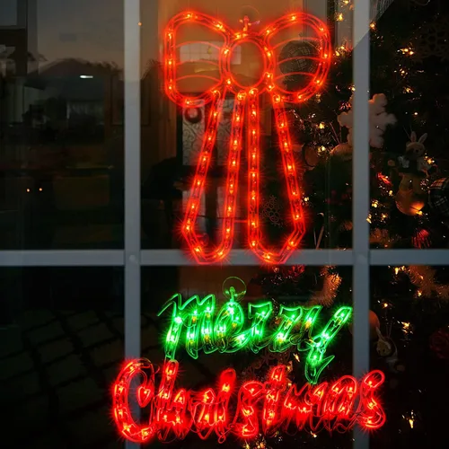 Vista 10 de Paquete de 2 Luces de Ventana de Navidad Iluminadas, Luces de Silueta de Ventana de Navidad, Lámpara de Señal de Doble Cara para Decoración de Pared