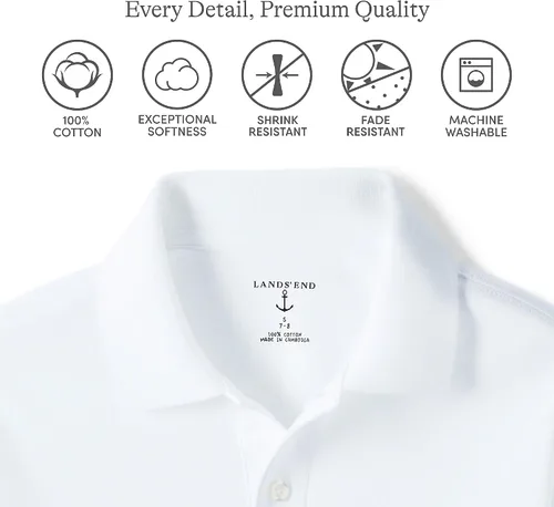 Vista 2 de Lands' End Camisa polo entrelazada de manga corta para uniforme escolar para niños