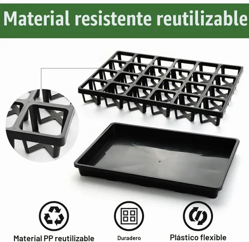 Vista 5 de RooTrimmer Bandejas para Macetas de Vivero de 24 Celdas (17"x11"x2") con Bandejas Planas de Plástico para Semillas, Bandeja Portátil Duradera