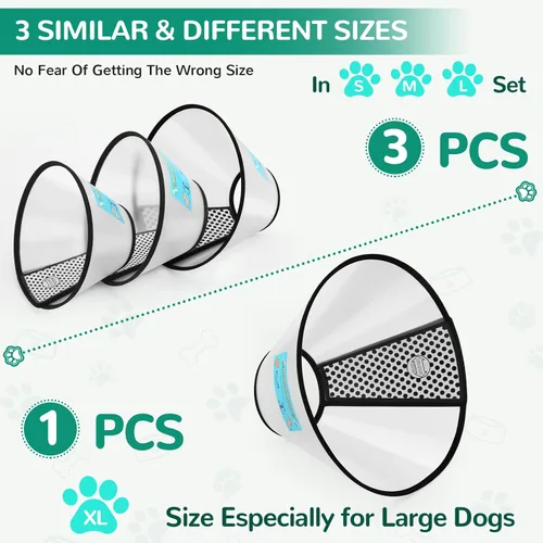 Vista 2 de GLADOG Collar de cono suave para perro, 3 piezas (XL es solo 1 unidad) cono de plástico flexible para perros después de la cirugía, collar