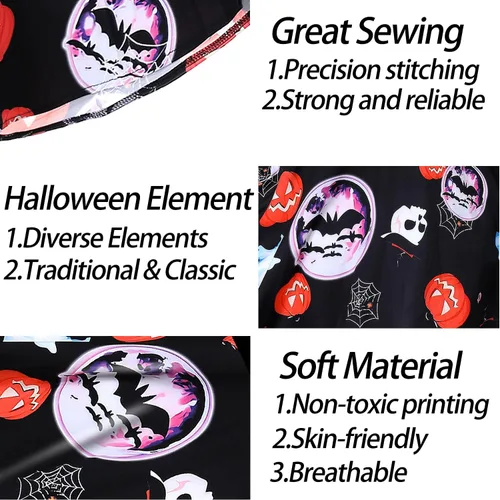 Vista 5 de Vestidos de Halloween para mujer de manga larga vestido de cóctel swing esqueleto calabaza impreso fiesta de disfraces disfraz para fiesta