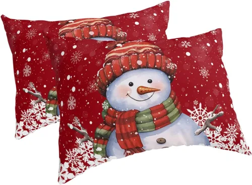 Vista 9 de Fundas de almohada de invierno con copos de nieve de tamaño estándar, 2 paquetes de fundas de almohada suaves para cama, fundas de almohada lumbar