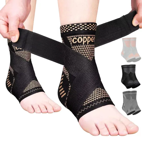 Vista 10 de JIUFENTIAN Tobillera de Cobre para Tendinopatía de Aquiles para Mujeres y Hombres (paquete de 2) - Soporte de Tobillo Transpirable para Esguinces