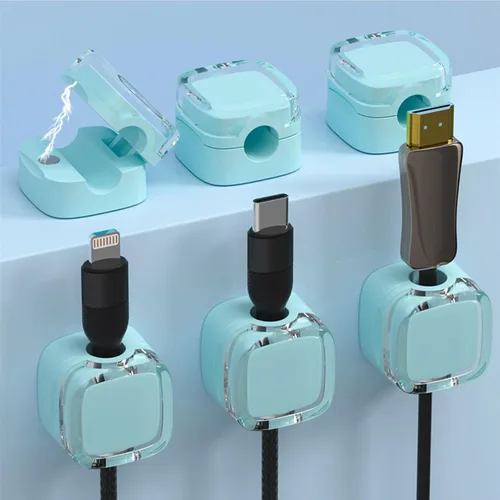 Vista 13 de IFNOW Paquete de 6 clips magnéticos para cables para mesita de noche, soporte de cable autoadhesivo en blanco y negro, clip ajustable para negro