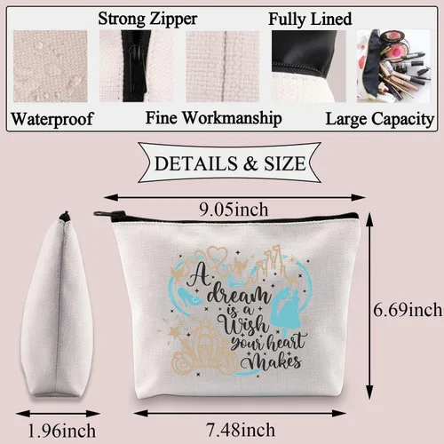 Vista 2 de BDPWSS Bolsa de maquillaje de cuentos de hadas, regalo de princesa de hadas, un sueño es un deseo que tu corazón hace bolsa de cosméticos para amiga
