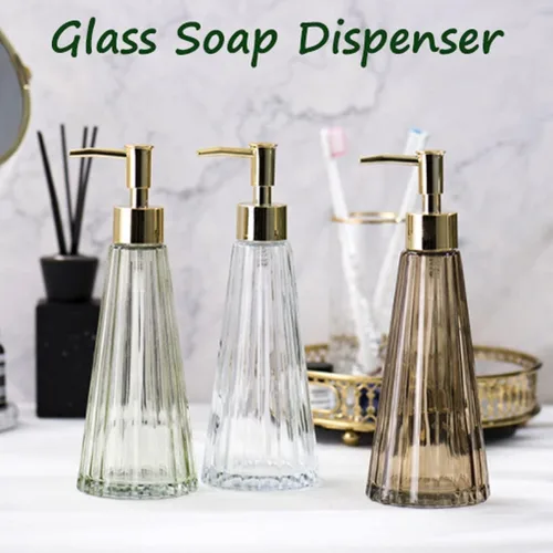Vista 6 de Dispensador de jabón, bomba de jabón de vidrio transparente, bomba de metal, dispensador de loción para varios líquidos, 10.1 fl oz/10.1 oz
