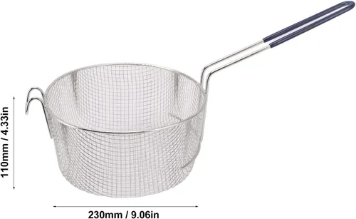 Vista 5 de Cesta de acero inoxidable para freír, cestas redondas de alambre con mango de goma, cesta reutilizable para freír, servir alimentos, cestas