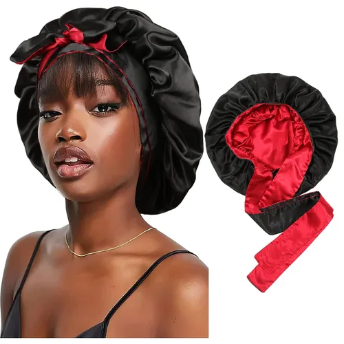 Vista 10 de Gorra de seda lavanda por marca – Gorro de dormir con banda elástica para cabello rizado