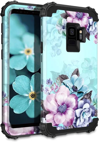 Vista 9 de Casetego Funda para Galaxy S9, que brilla en la oscuridad, tres capas, resistente, a prueba de golpes, policarbonato duro+silicona suave Púrpura