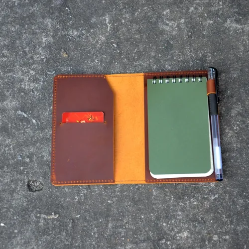Vista 2 de Funda de cuero compatible con mini cuadernos Rite in the Rain, mini funda de cuaderno en espiral encuadernada en la parte superior, soporte