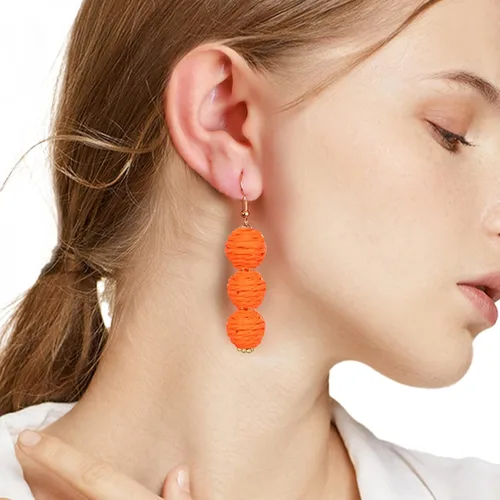 Vista 4 de 2 pares de aretes de ratán tejidos de rafia, aretes colgantes de ratán, aretes bohemios hechos a mano, paja, trenza, joyería bohemia para mujeres