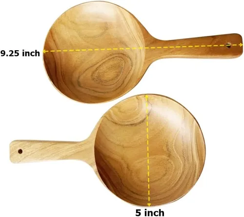 Vista 6 de Boki - Plato de mano coreano, plato de cuchara de madera con asa, estilo coreano, vajilla de madera de teca, mesa de comedor, encimera, decoración