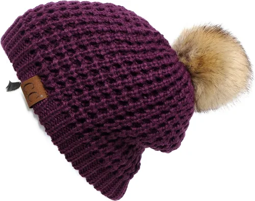 Vista 97 de Gorro unisex liso con pompón y ribete (HAT-43) de C.C Hatsandscarf Exclusives Marfil