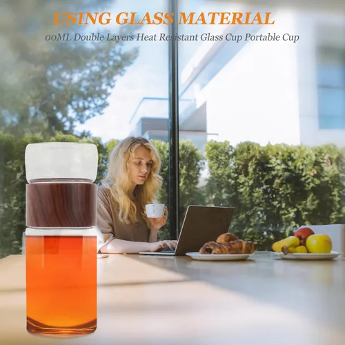 Vista 6 de Taza separadora de agua de té de doble pared, vaso de té de hoja suelta de vidrio de 6 onzas con infusor cesta de frutas y tapa a prueba de fugas