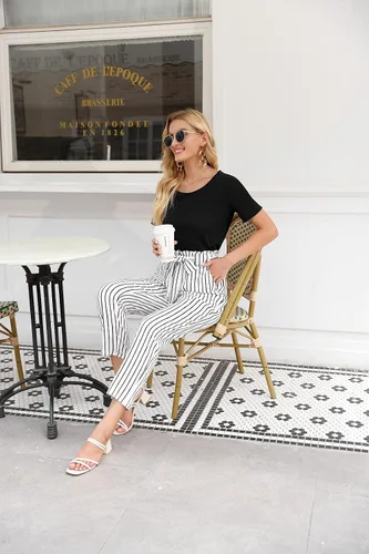 Vista 2 de GRACE KARIN Pantalones casuales de cintura alta con volantes para mujer