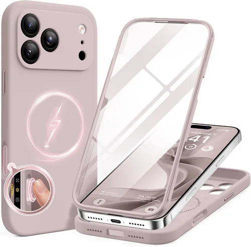 Vista 71 de BERFY Funda para iPhone 17 Pro Max, compatible con MagSafe, protector de pantalla de vidrio integrado, protección de cámara, funda de cuerpo