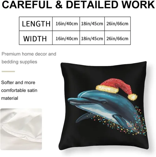 Vista 2 de Fundas de almohada de satén, fundas de almohada con sombrero de Papá Noel, fundas de almohada para amantes de los delfines, almohadas con cremallera