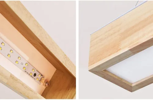 Vista 5 de Lámpara de techo rectangular minimalista de madera maciza de 16 W, lámpara colgante regulable de 23.6 in de largo para restaurante, comedor, isla