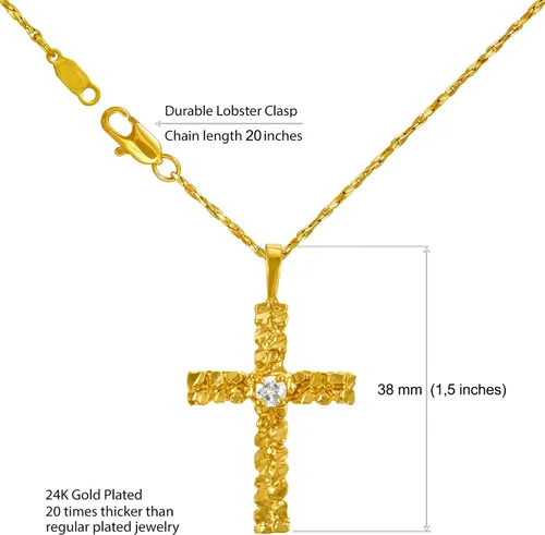 Vista 3 de LIFETIME JEWELRY Cadena de collar con cruz de pepita de circonita cúbica para mujer, chapado en oro de 24 quilates, Metal, Circonia cúbica