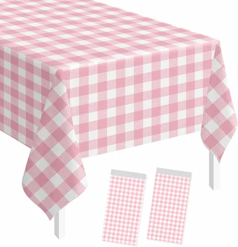 Vista 54 de SietDESEO - Paquete de 2 manteles a cuadros azul y blanco, 54 x 108 pulgadas, mantel premium desechable de plástico para picnic, diseño gingham