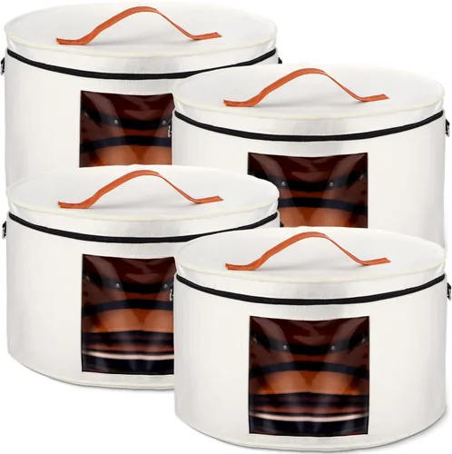 Vista 12 de Suzile Paquete de 4 Cajas Grandes Redondas Plegables para Sombreros de Mujer, Almacenaje con Capacidad para 6-10 Sombreros, Caja para Sombreros