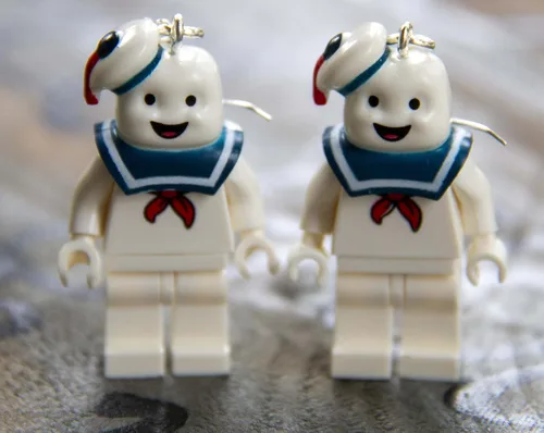 Vista 4 de Stay Puft Marshmellow Man Earrings STERLING SILVER Hooks compatible with Ghostbusters Stay Puffed Mr. Stay-Puft Marshmallow