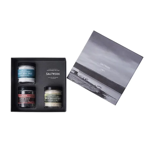 Vista 10 de Saltverk Juegos de regalo de sal – escamosa, lava, abedul ahumado, sal marina de tomillo ártico, gourmet, islandés, cosechado a mano y hecho