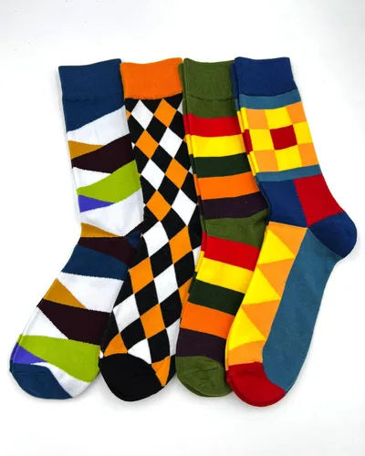 Vista 5 de Calcetines de vestir divertidos para hombre, calcetines coloridos y divertidos, calcetines con patrón novedoso loco, calcetines de cuello redondo