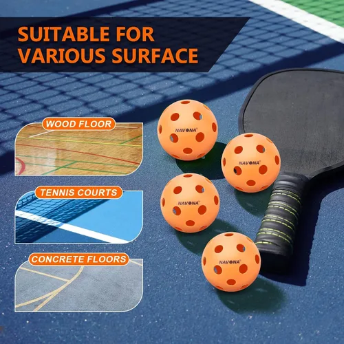 Vista 7 de Navona 40 Pack Premium 26-Holes Orange Indoor Pickleball Balls, Meet USAPA Official Requirement, Perfectly Balanced, High Bounce True Flight