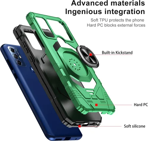 Vista 4 de Funda para Motorola G Play 2023, con protector de pantalla de vidrio templado, tecnología de protección resistente, soporte integrado, resistente a