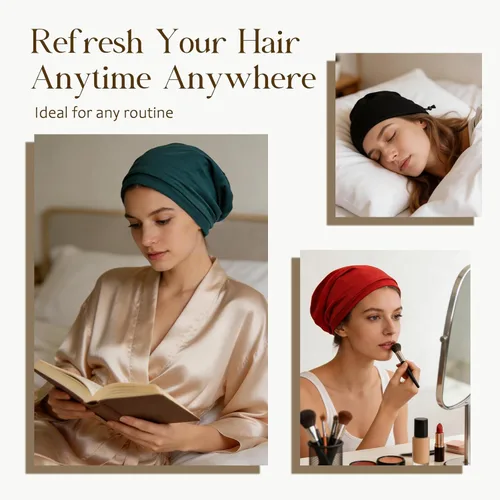Vista 6 de 2 gorros de seda ajustables para dormir, gorro de dormir con forro de satén para mujeres y hombres, gorro de seda para el cabello holgado.