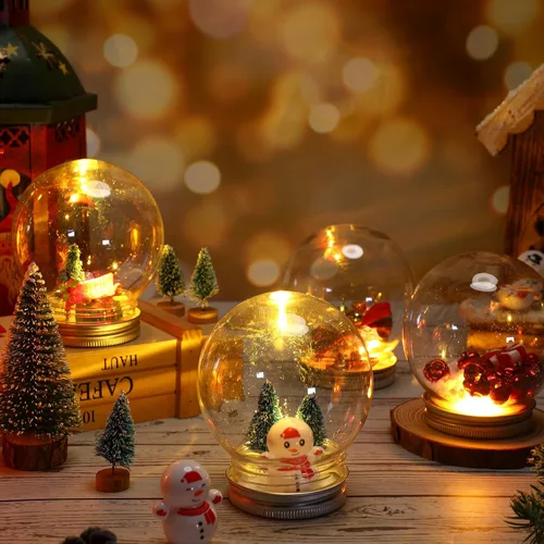 Vista 5 de Jerify Juego de 16 globos de nieve transparentes de plástico de 3.58 pulgadas, globo de agua con tapa de rosca, árboles de Navidad artificiales