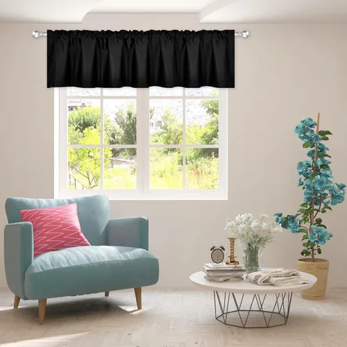 Vista 40 de DECOVSUN Cenefa morada para ventanas de 60 x 18 pulgadas, aislamiento térmico sólido, bolsillo para cortinero, cenefa corta para cocina, cenefa