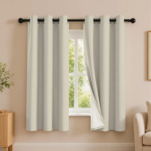 Vista 16 de 2 paneles de cortinas 100% opacas, de peso medio, con aislamiento térmico y ojales para dormitorio, sala de estar, tratamiento de ventana
