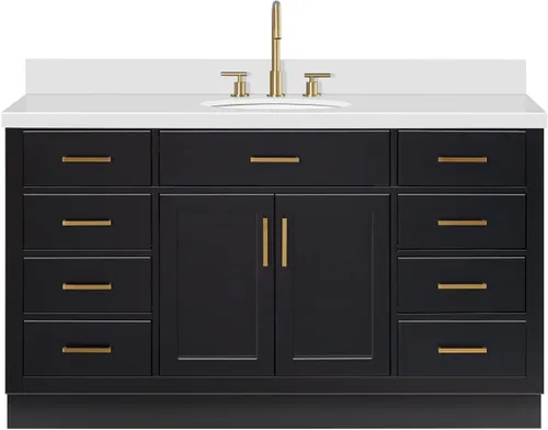 Vista 78 de ARIEL Hepburn - Tocador de baño de 30 pulgadas con fregadero, madera maciza, encimera y protector contra salpicaduras de cuarzo blanco puro de 1.5