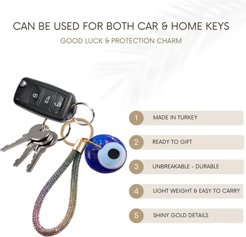 Vista 3 de BCS Evil Eye Keychain Bag Charm - Good Luck & Protection Amulet - Car Keyring Purse Accessories for Women
