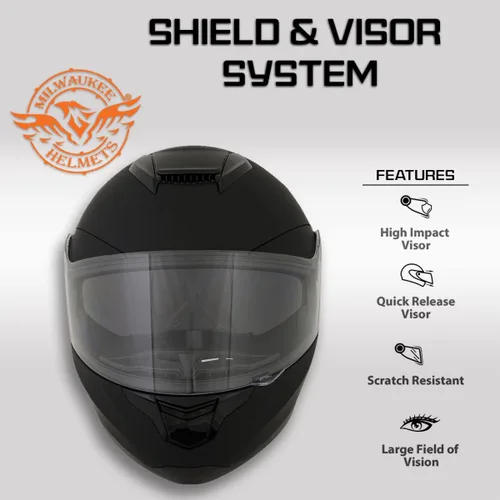 Vista 7 de Milwaukee Helmets MPH9835DOT 'Sweeper' - Casco de motocicleta de cara completa para hombres y mujeres, con visera desplegable