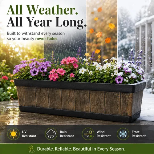 Vista 5 de Gardenised QI004121.L - Maceta rectangular de plástico para exteriores e interiores, maceta para plantar verduras o flores, marrón grande
