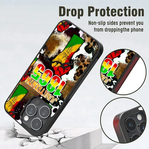 Vista 2 de Juneteenth 1865 Power Hand Leopard Cow Break Chain Funda compatible con iPhone 16 15 14 13 12 11 Pro Max Galaxy S25 S24 S23 S22 S21 FE Ultra Plus