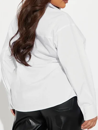 Vista 7 de Blusa de manga larga con botones laterales ajustables, camisa clásica de trabajo y casual para mujer