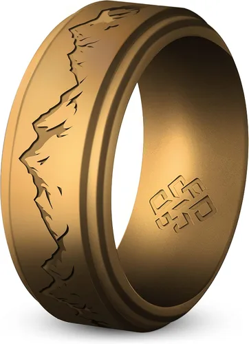 Vista 25 de Knot Theory Anillo de silicona para hombre, grabado de montaña, ondas, bosque, ancho de banda de 0.315 pulgadas, transpirable, ajuste cómodo
