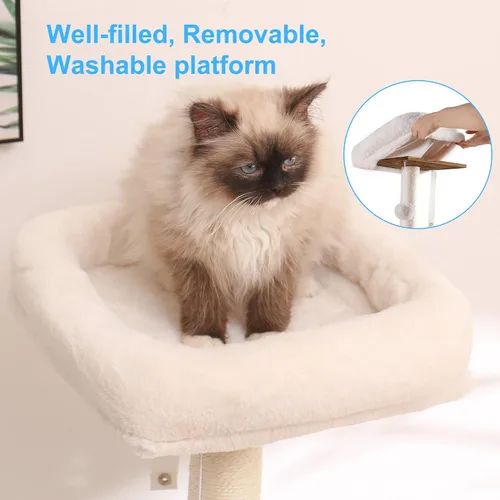 Vista 5 de Hey-brother Árbol para gatos con recinto de caja de arena XL, torre para gatos todo en uno para gatos de interior con hamaca grande, cama, estación