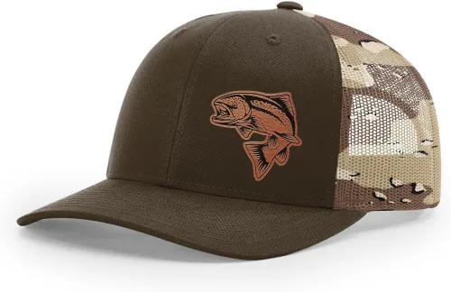 Vista 37 de Sombrero de pesca de salmón con parche de cuero grabado láser Richardson 112 Snapback Trucker Cap