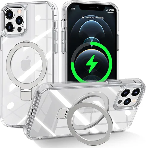 Vista 180 de CHAOFEnG Funda magnética compatible con iPhone 11 con soporte, prueba de caídas de grado militar, compatible con imán, anillo translúcido, parte