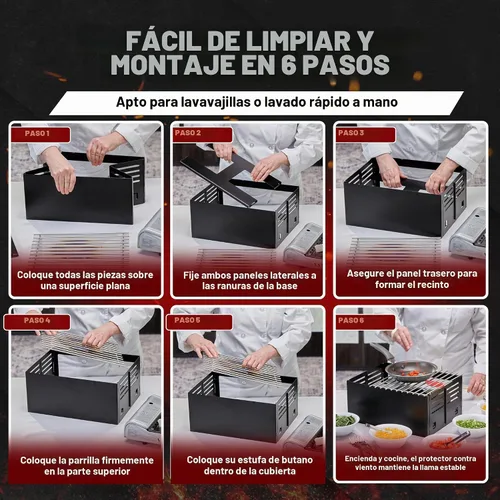 Vista 6 de Chef Master Cubierta para Estufa de Butano - Ajuste Universal para Cualquier Tamaño Estándar - Protector de Viento Plegable de Acero Negro Premium