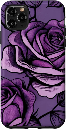 Vista 11 de iPhone 15 Patrón de rosas en estuche morado