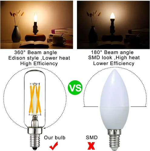 Vista 2 de LiteHistory Bombilla E12 regulable para candelabros de 60 W, paquete de 6 bombillas Edison E26 de 6 W = 60 W, 60 W, para candelabros, ventilador