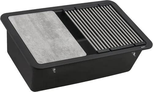 Vista 4 de Ruvati Fregadero de cocina de cuarzo compuesto de granito de 30 pulgadas con estación de trabajo, montaje por debajo y acabado negro mate - RVG2310BK